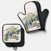 水彩林の風景 鍋つかみ&鍋敷きセット (正面/裏面)