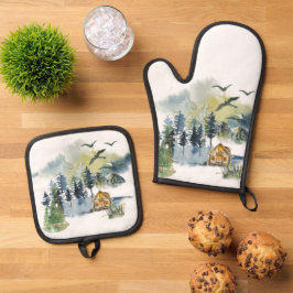 水彩林の風景 鍋つかみ&鍋敷きセット