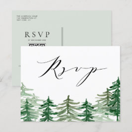 水彩林ウッドランド結婚のQRコードRSVP ポストカード