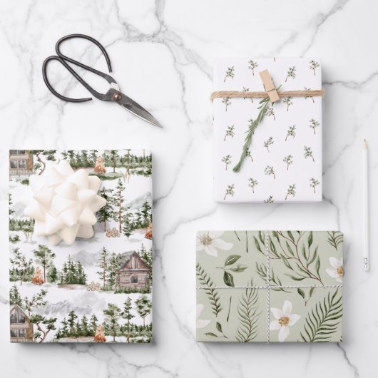 水彩林パターン ラッピングペーパーシート (正面)