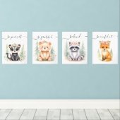 水彩林フェミニン地動物子供部屋プリント (ウッドフロア)