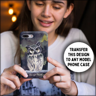 水彩林フクロウの電話ケース、スノーフクロウ iPhone 13ケース