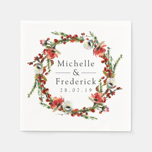 水彩林フローラ冬の結婚式 スタンダードカクテルナプキン (正面)