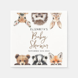 水彩林モダン地動物赤ちゃんシャワー スタンダードカクテルナプキン