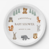 水彩林モダン地動物赤ちゃんシャワー ペーパープレート (正面)