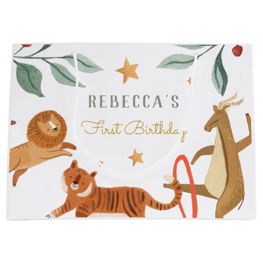 水彩林動物の誕生日 ラージペーパーバッグ (正面)
