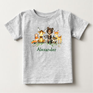 水彩林地の森林動物グレー ベビーTシャツ
