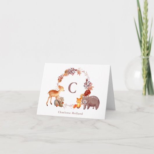 水彩林地動物モノグラム文房具 ノートカード (正面)