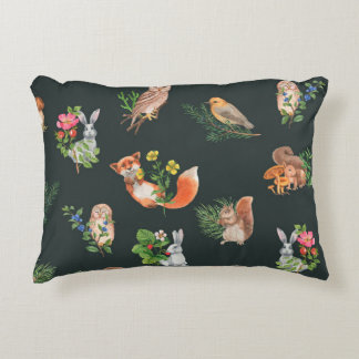 水彩林手描き継ぎ目無し模様 アクセントクッション