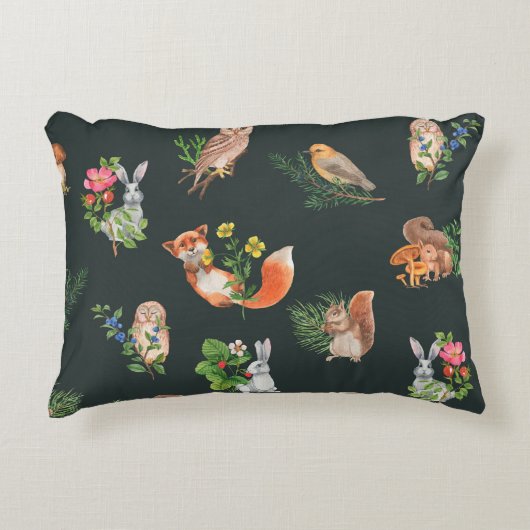 水彩林手描き継ぎ目無し模様 アクセントクッション (正面)