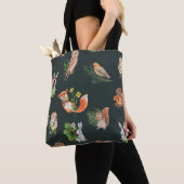 水彩林手描き継ぎ目無し模様 トートバッグ (クローズアップ)