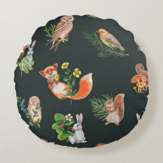 水彩林手描き継ぎ目無し模様 ラウンドクッション