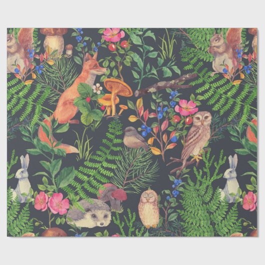 水彩林手描き継ぎ目無し模様 ラッピングペーパー (フラット)