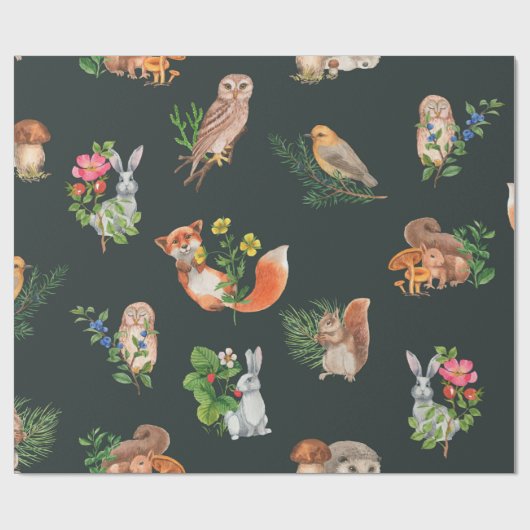 水彩林手描き継ぎ目無し模様 ラッピングペーパー (フラット)