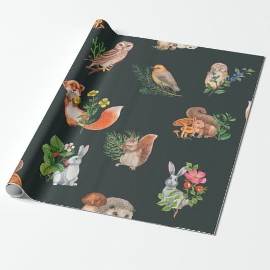 水彩林手描き継ぎ目無し模様 ラッピングペーパー (アンロールド)