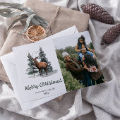 水彩林木写真撮影メリークリスマス シーズンカード