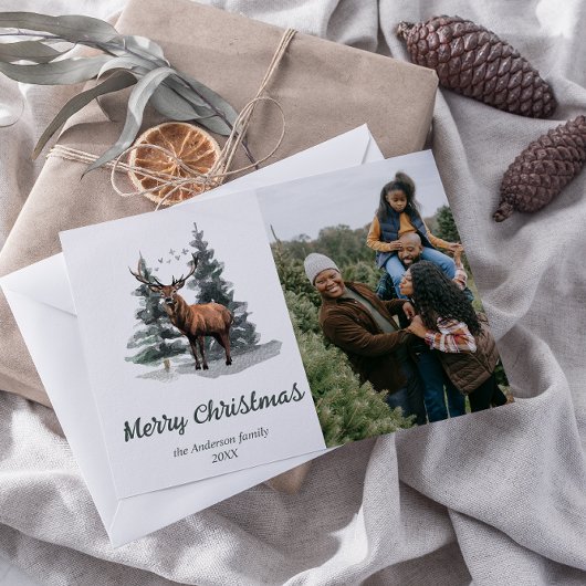 水彩林木写真撮影メリークリスマス シーズンカード