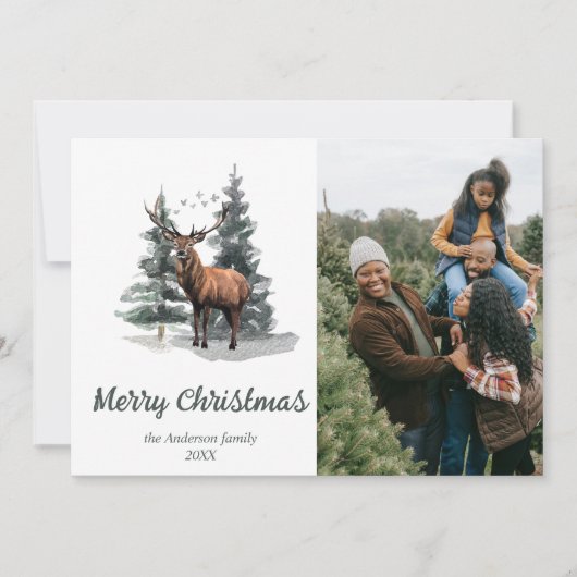 水彩林木写真撮影メリークリスマス シーズンカード (正面)
