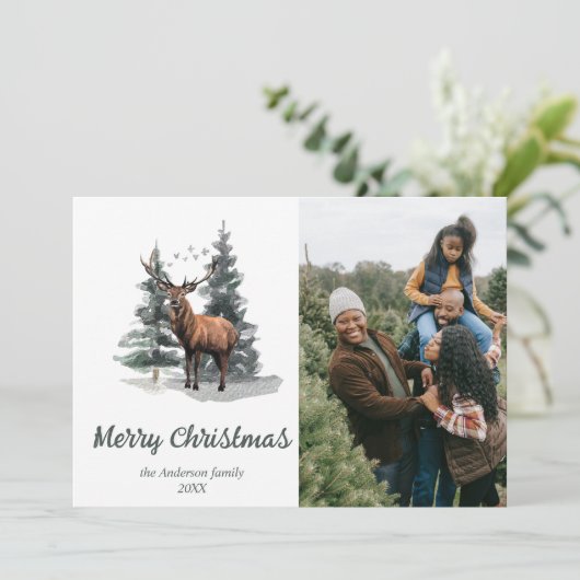 水彩林木写真撮影メリークリスマス シーズンカード (スタンド正面)