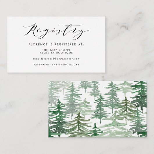 水彩林木地赤ちゃんシャワー登録 エンクロージャーカード (正面/裏面)