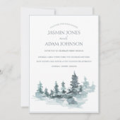 水彩林木林松結婚林 招待状 (正面)