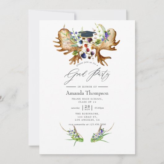 水彩林素朴卒業パーティー 招待状 (正面)