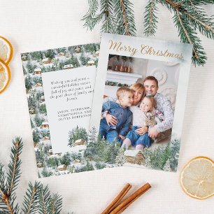 水彩林素朴地クリスマスキャビン写真 シーズンカード