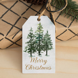 水彩林素朴地松クリスマス ギフトタグ