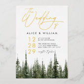 水彩林素朴松結婚 箔招待状 (正面)