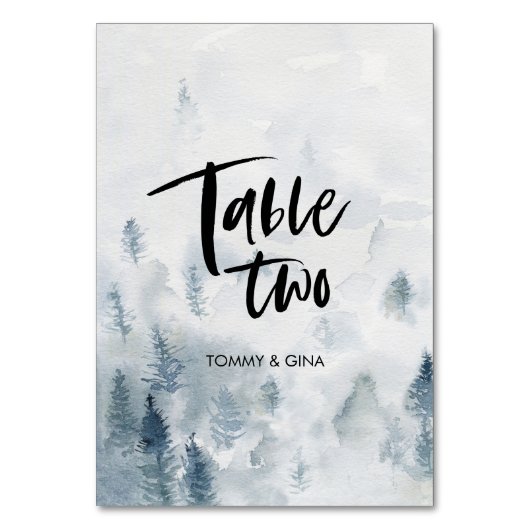 水彩林結婚のテーブルカード – テーブル2 テーブルナンバー (正面)