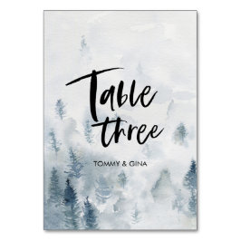 水彩林結婚のテーブルカード – 表3 テーブルナンバー