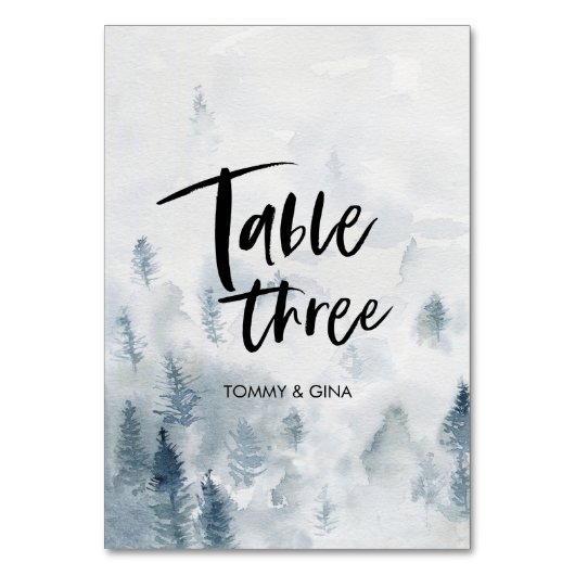 水彩林結婚のテーブルカード – 表3 テーブルナンバー (正面)