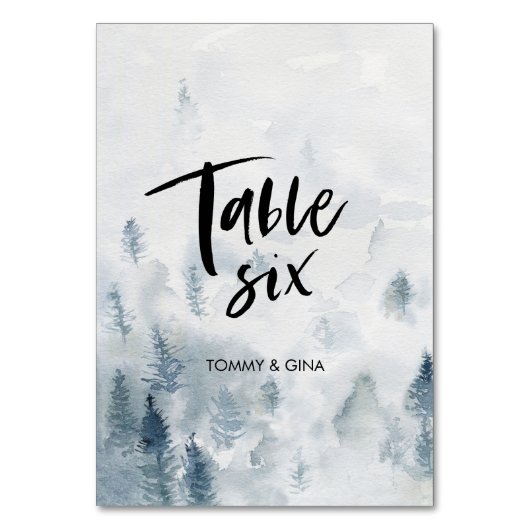 水彩林結婚のテーブルカード – 表6 テーブルナンバー (正面)