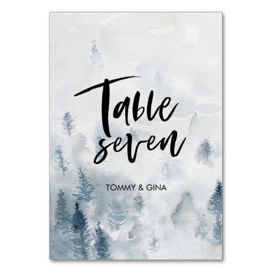 水彩林結婚のテーブルカード – 表7 テーブルナンバー (正面)