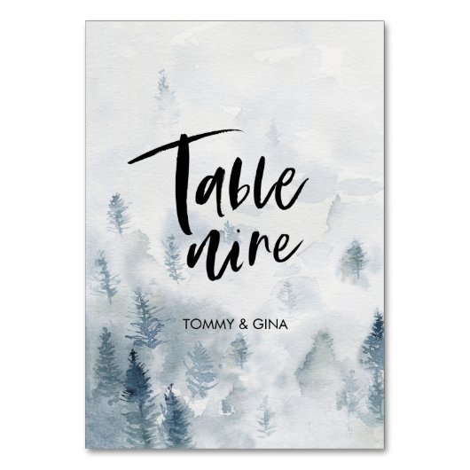 水彩林結婚のテーブルカード – 表9 テーブルナンバー (正面)