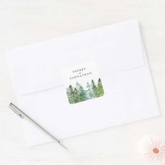 水彩林結婚林 スクエアシール (封筒)