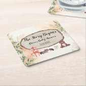 水彩林/ウッドランドベビーシャワー スクエアペーパーコースター (アングル)