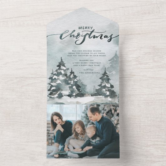 水彩林 |メリークリスマスフォトカード オールインワン招待状 (内側)