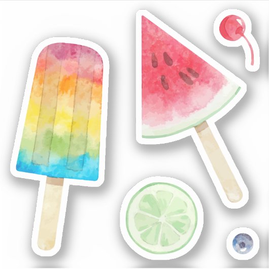 水彩果実凍っていバー及びスイカ果実 シール (正面)