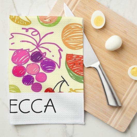 水彩果実継ぎ目なしモノカラフルグラム キッチンタオル (四つ折り)