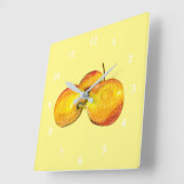 水彩果実黄色梨の実 スクエア壁時計 (傾斜)
