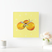 水彩果実黄色梨の実 スクエア壁時計 (ホーム)