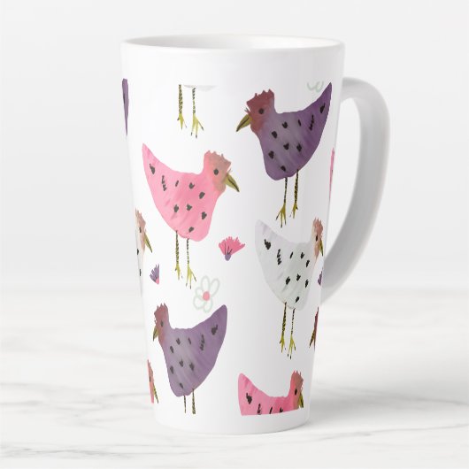 水彩柄のオウスターピンク紫色の花柄 カフェラテマグ (右アングル)