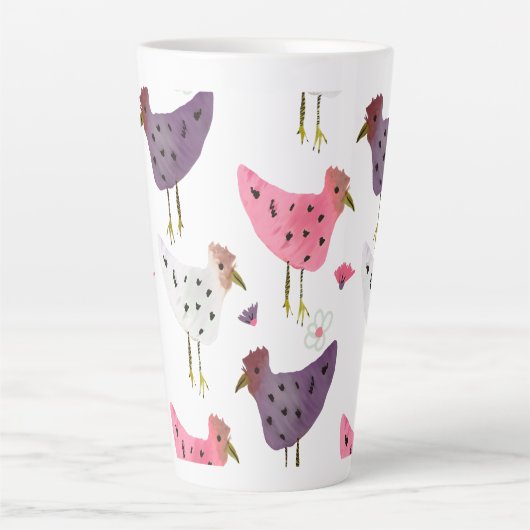 水彩柄のオウスターピンク紫色の花柄 カフェラテマグ (正面)