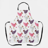 水彩柄のオードルピンクパープルヘンパターン エプロン (正面)