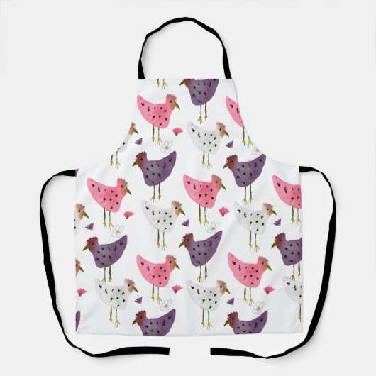 水彩柄のオードルピンクパープルヘンパターン エプロン (正面)