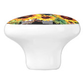 水彩柄のニワトリひまわり黄色のブラックプレイド セラミックノブ (側面)