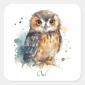 水彩柄の可愛いフクロウをカスタマイズ スクエアシール (正面)