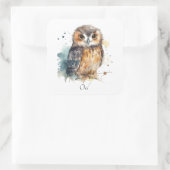 水彩柄の可愛いフクロウをカスタマイズ スクエアシール (バッグ)