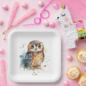 水彩柄の可愛いフクロウをカスタマイズ ペーパープレート (パーティー)